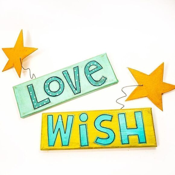 Handmade “Love” & “Wish” Inspiration Wall Art Mixed Media - Picture 2 of 9